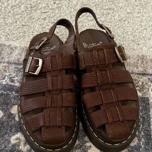 Dr Marten's Wrenlie Chunky Brown Leather Fisherman Sandal with Buckles